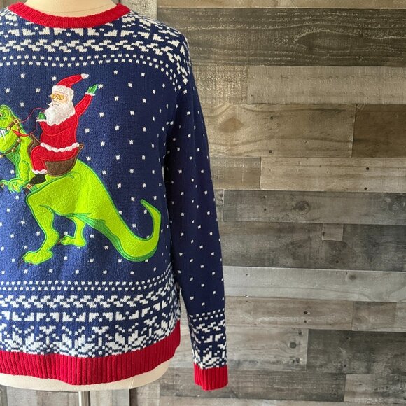 Men's Blizzard Bay ugly Christmas sweater large Santa dinosaur Christmas party - Picture 5 of 10